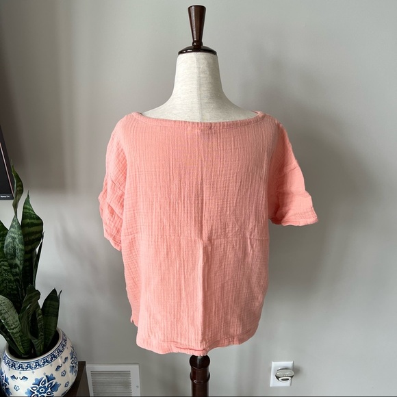 Like New! Eileen Fisher Peach Gauze Organic Cotton Short Sleeve Top - Picture 7 of 9